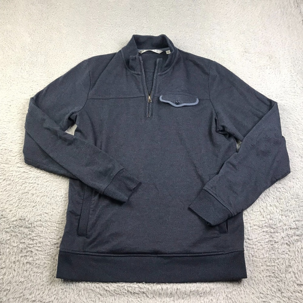 Travis Mathew Sweater Mens M Navy 1/4 Zip Pocket Cotton Stretch Knit Pullover